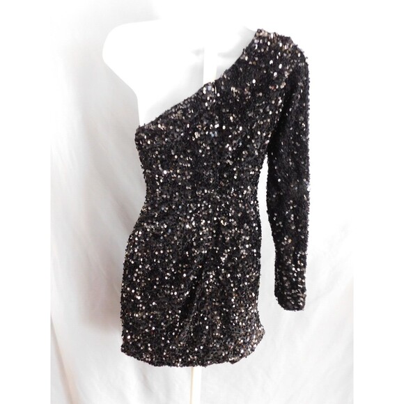 Vnaix Dress Juniors Black Sequin One Shoulder Wedding Prom Formal Holiday Size 4 - Picture 3 of 7